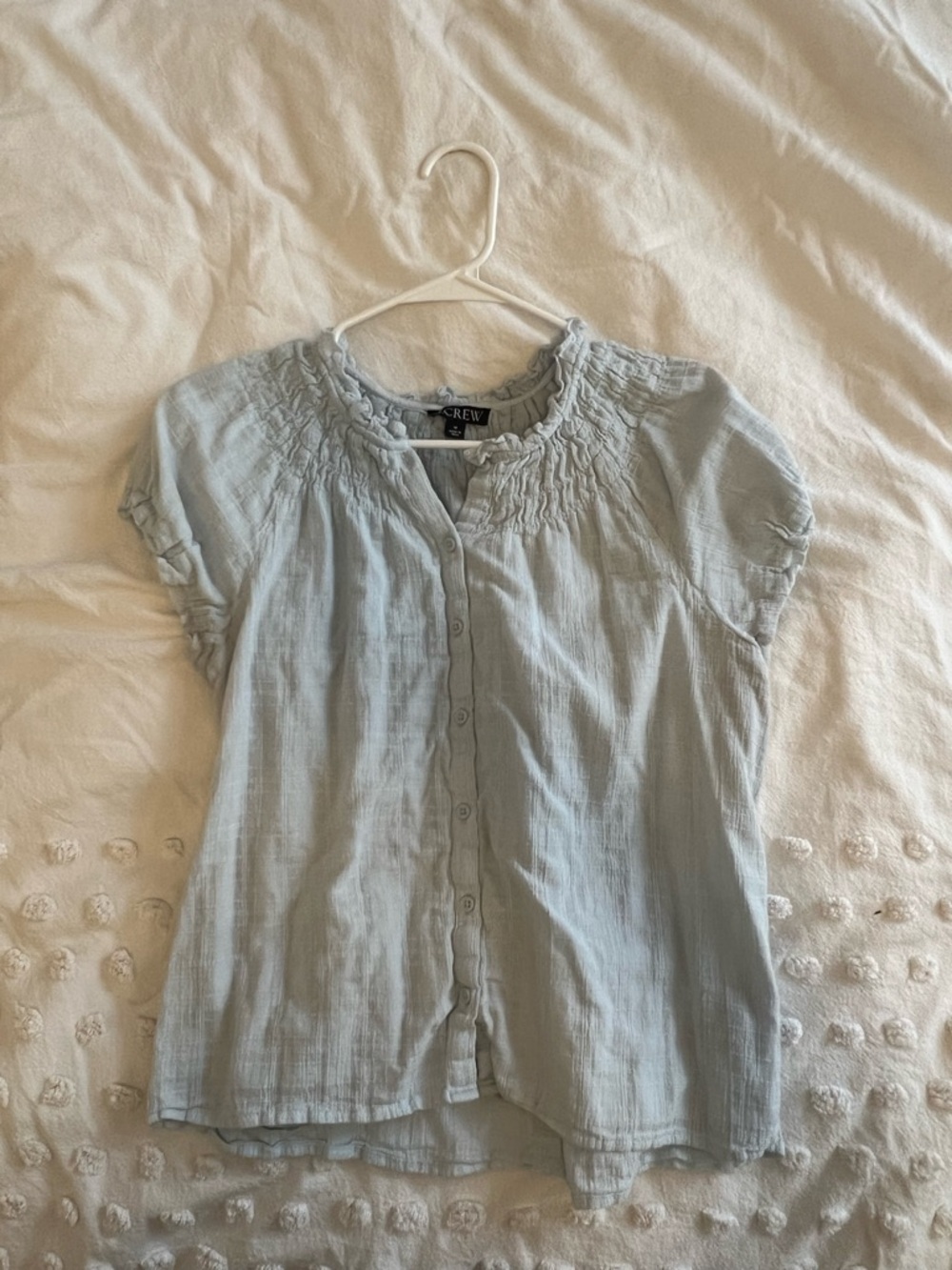 J. Crew Pale Blue Smocked Neck Blouse